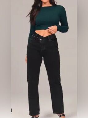 Abercrombie & Fitch Black Straight-Leg Crossover Jeans